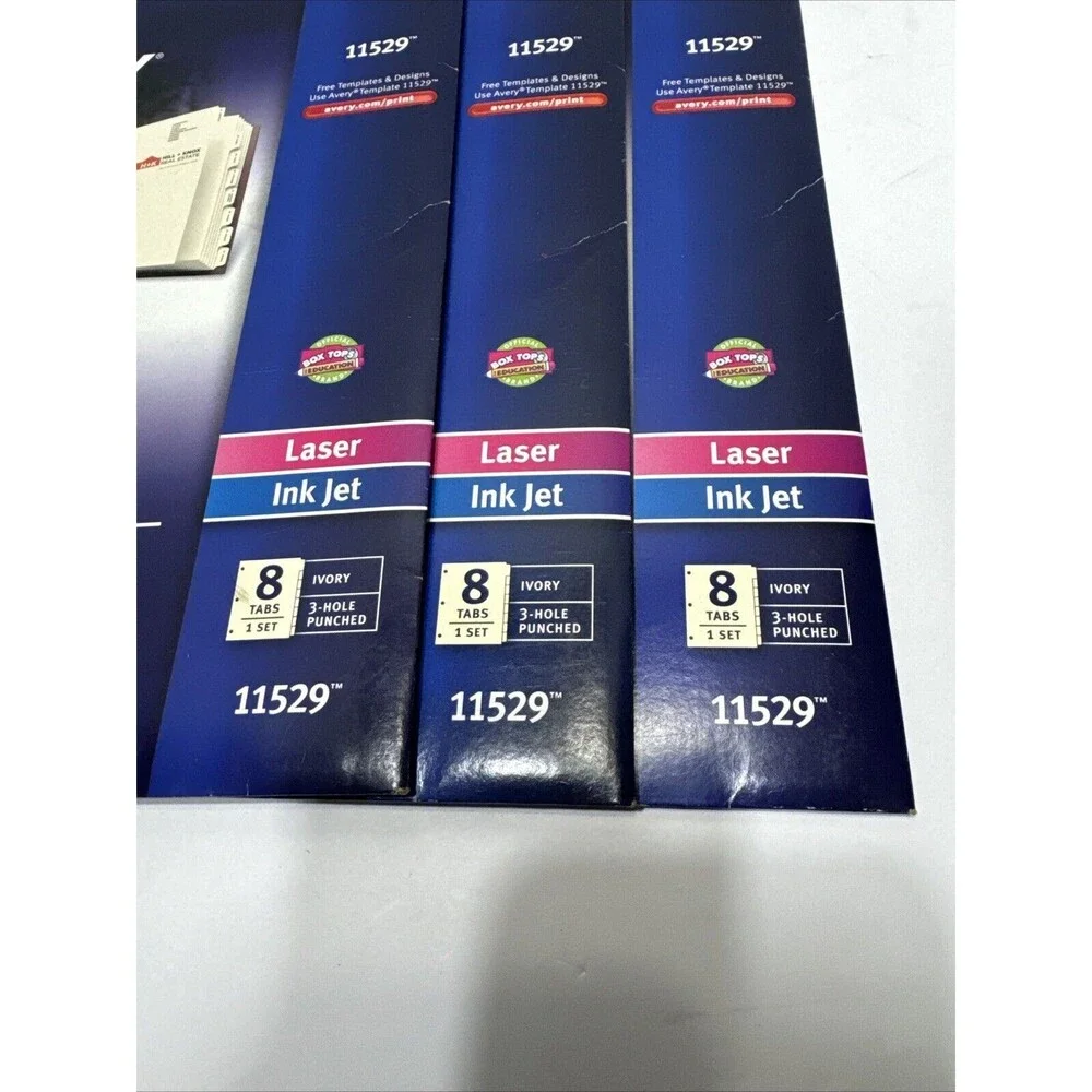 3 PACKS Avery Print On Dividers 8 Tab 3 Hole Punched Ivory 11529 Laser/ Ink Jet